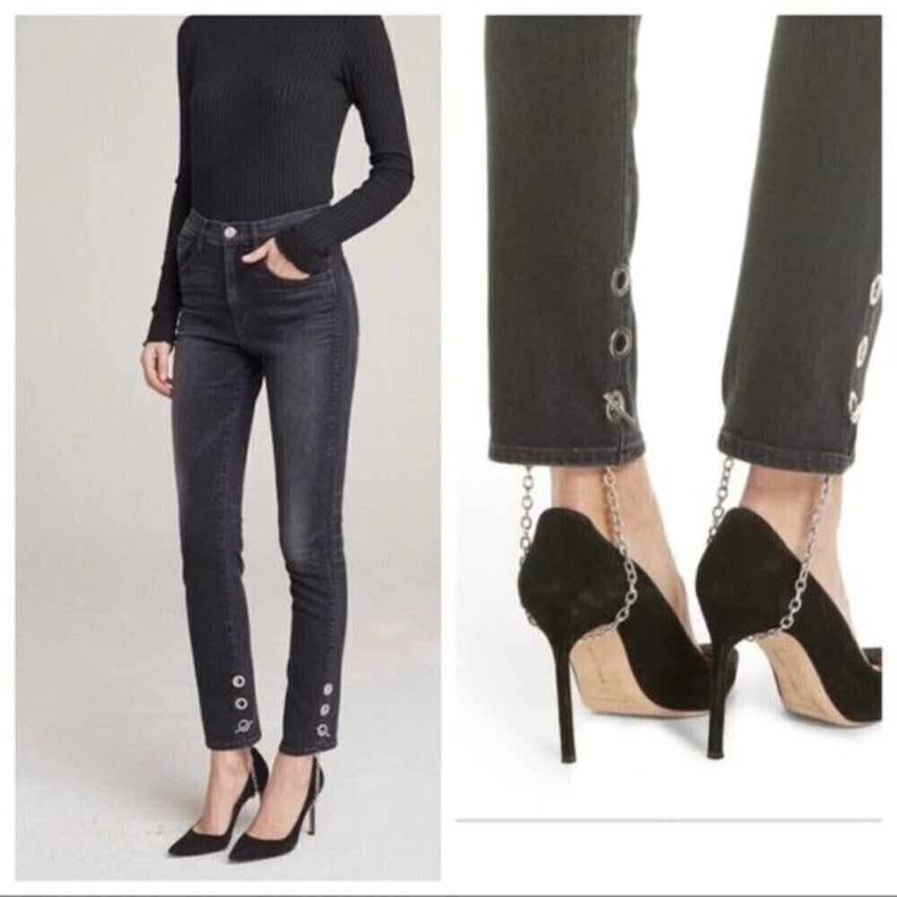 3x1 Bijou Chain-Stirrup Skinny Gray Jeans 